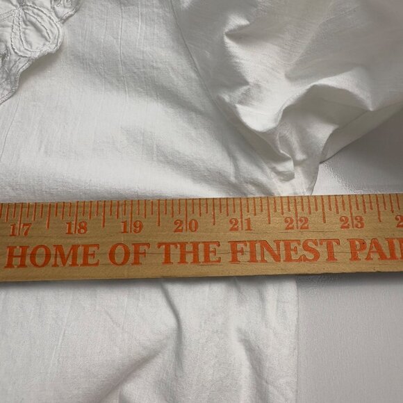 Vintage White Poet Blouse Cotton Embroidered Large Peter Pan Collar Puff Sleeves - Picture 9 of 10